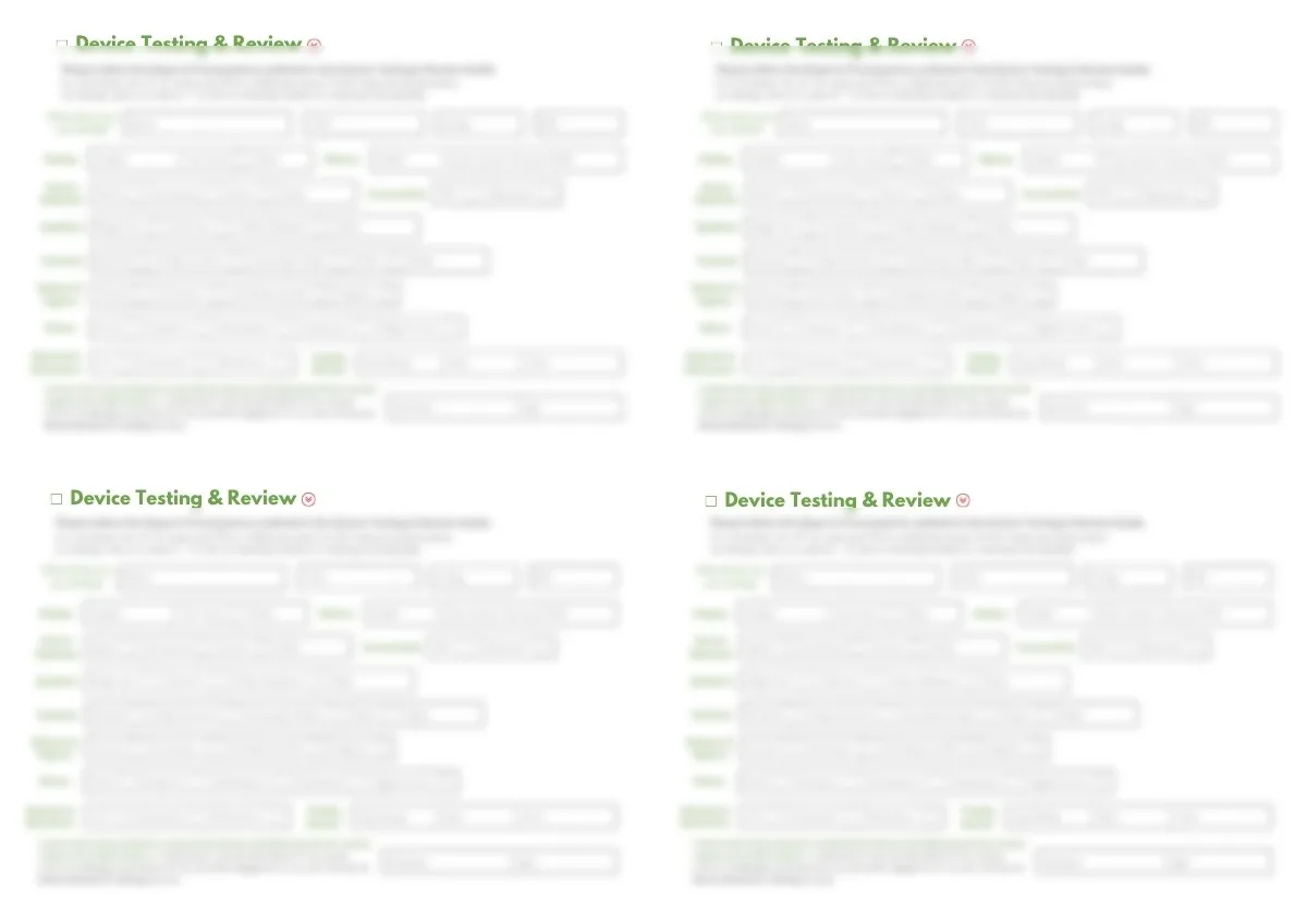 Upgrade’s device testing sheet
