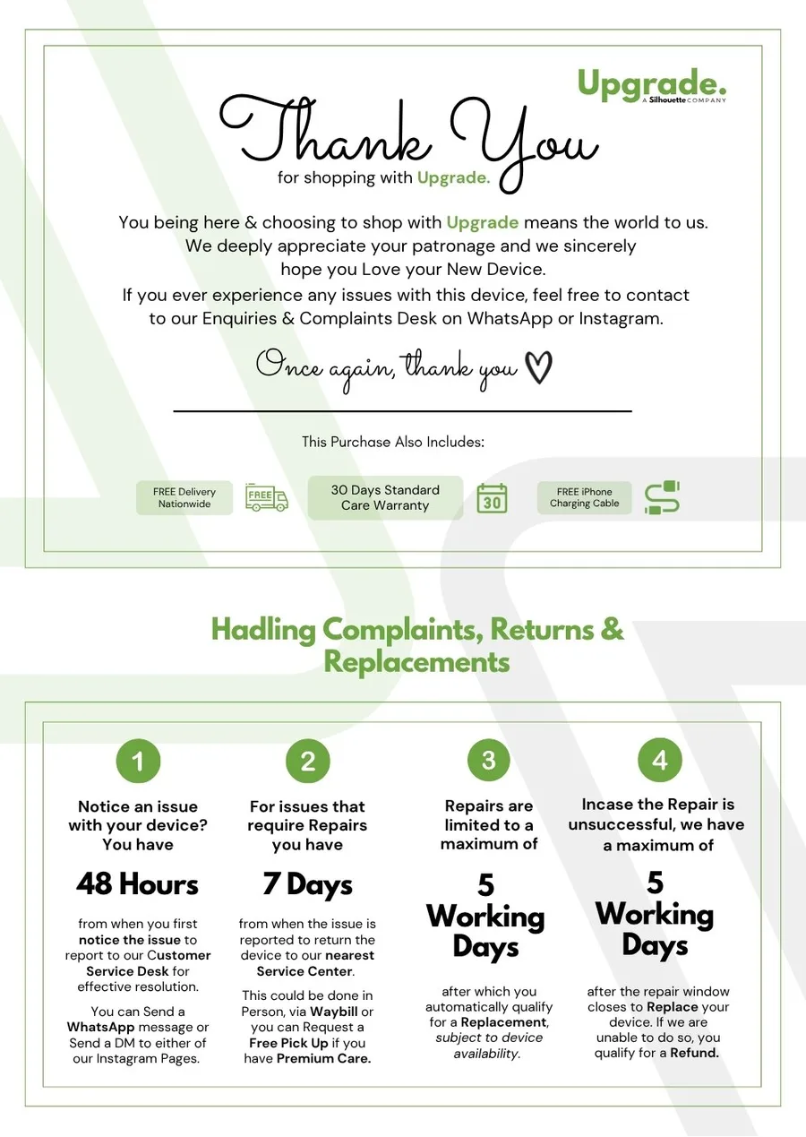 Upgrade’s warranty terms