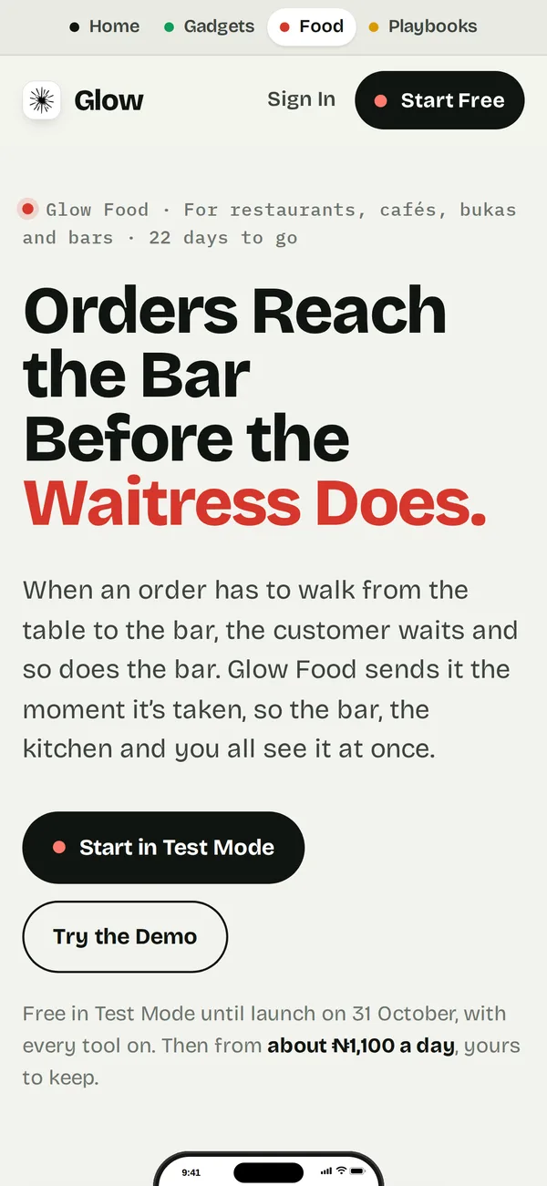 Glow Food on an iPhone